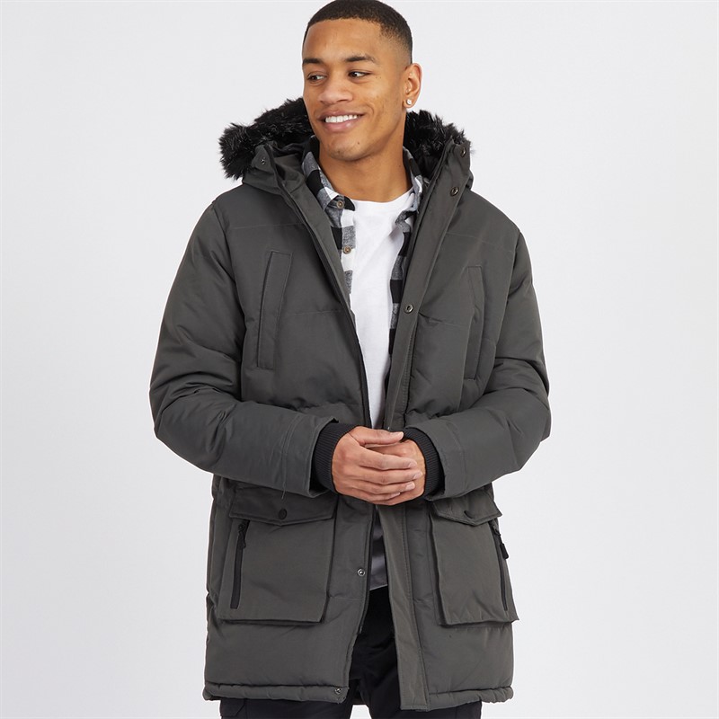 Mens Jethrocharc Padded Parka Jacket Charcoal