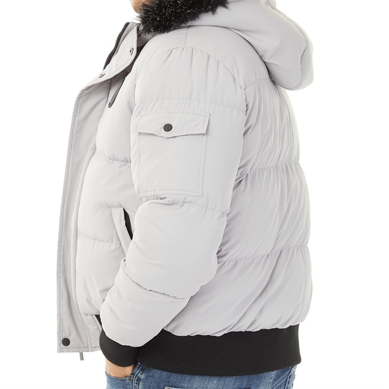 Mens Fur Hooded Short Puffer Jacket Ice Grey 5 Mens Fur Hooded Short Puffer Jacket Ice Grey