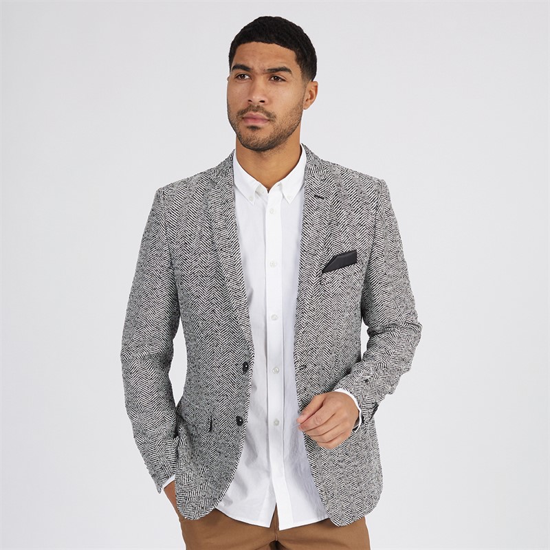 Mens Tweed Herringbone Blazer Black