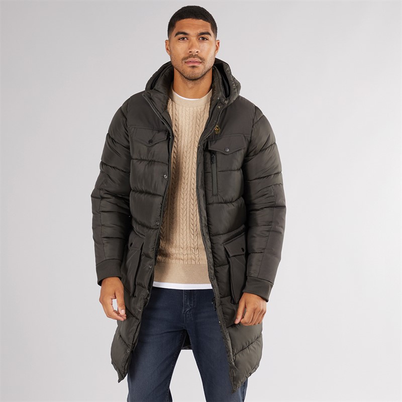 Mens Dreward Long Line Hooded Jacket Olive