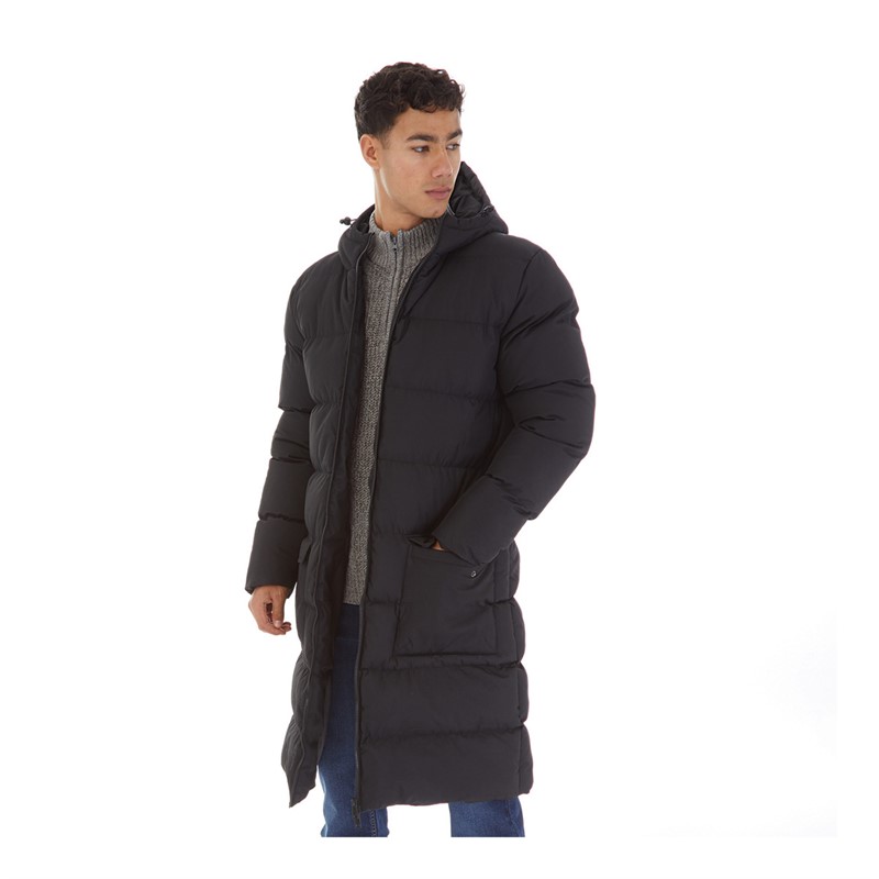 Mens Longline Hooded Puffer Jacket Black 1 Mens Longline Hooded Puffer Jacket Black