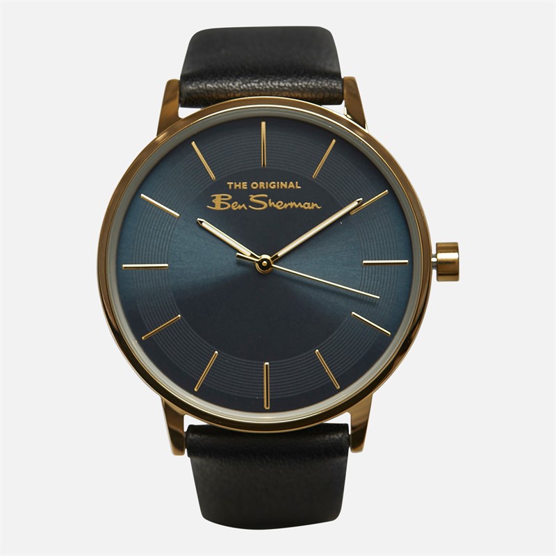 Mens Strap Watch With Blue Sunray Dial Black 1 Mens Strap Watch With Blue Sunray Dial Black