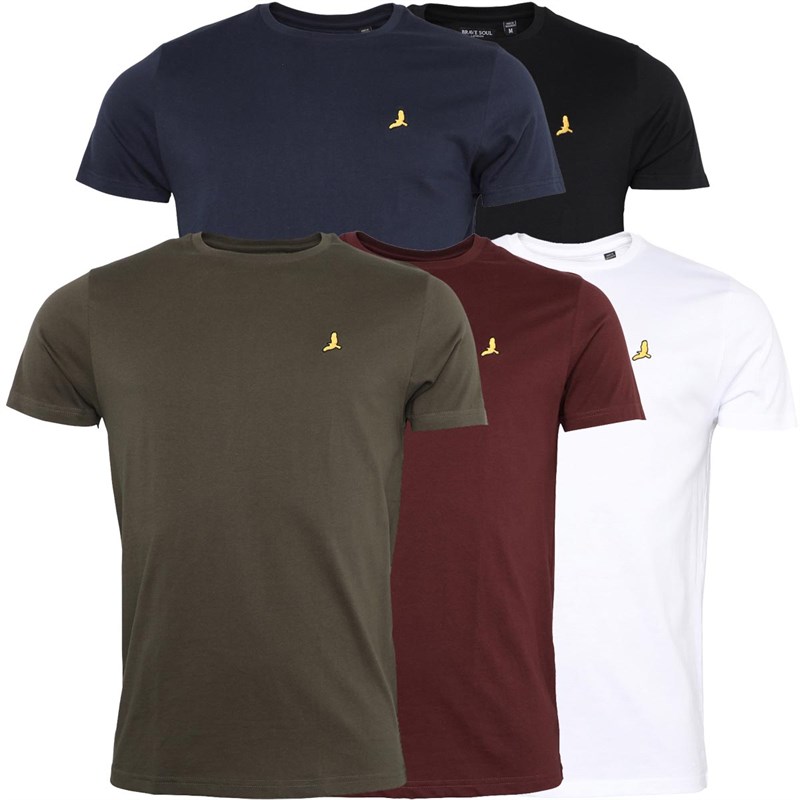 Mens Russel Five Pack T-Shirts Black/White/Navy/Khaki/Burgundy