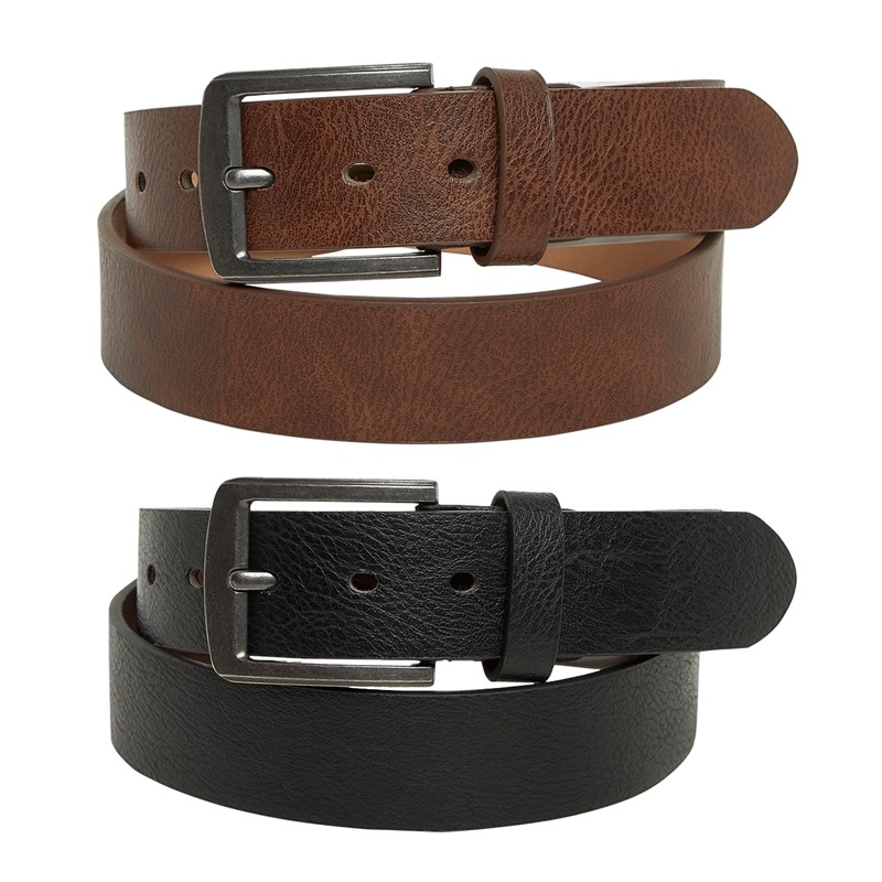 Mens Two Pack Bonded Leather Belts Black/Brown