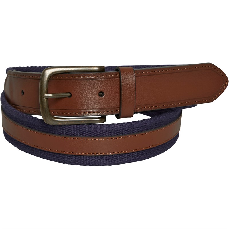 Mens Fender Leather And Canvas Belt Tan/Navy