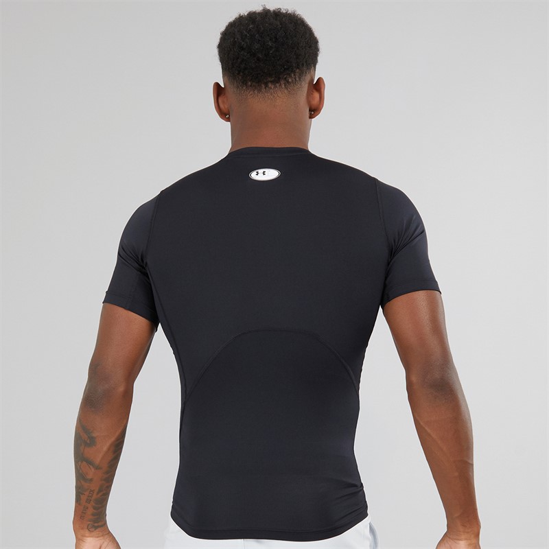 Mens UA HG Heat Gear Armour Compression Short Sleeve Top Black/White 2 Mens UA HG Heat Gear Armour Compression Short Sleeve Top Black/White