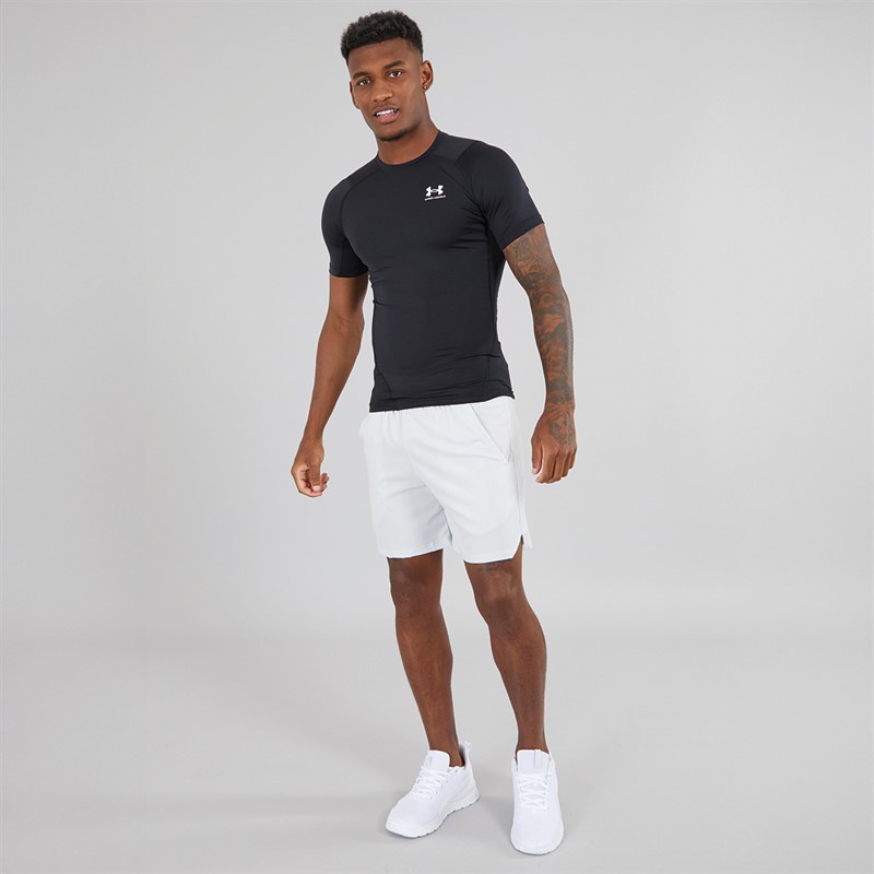 Mens UA HG Heat Gear Armour Compression Short Sleeve Top Black/White 3 Mens UA HG Heat Gear Armour Compression Short Sleeve Top Black/White