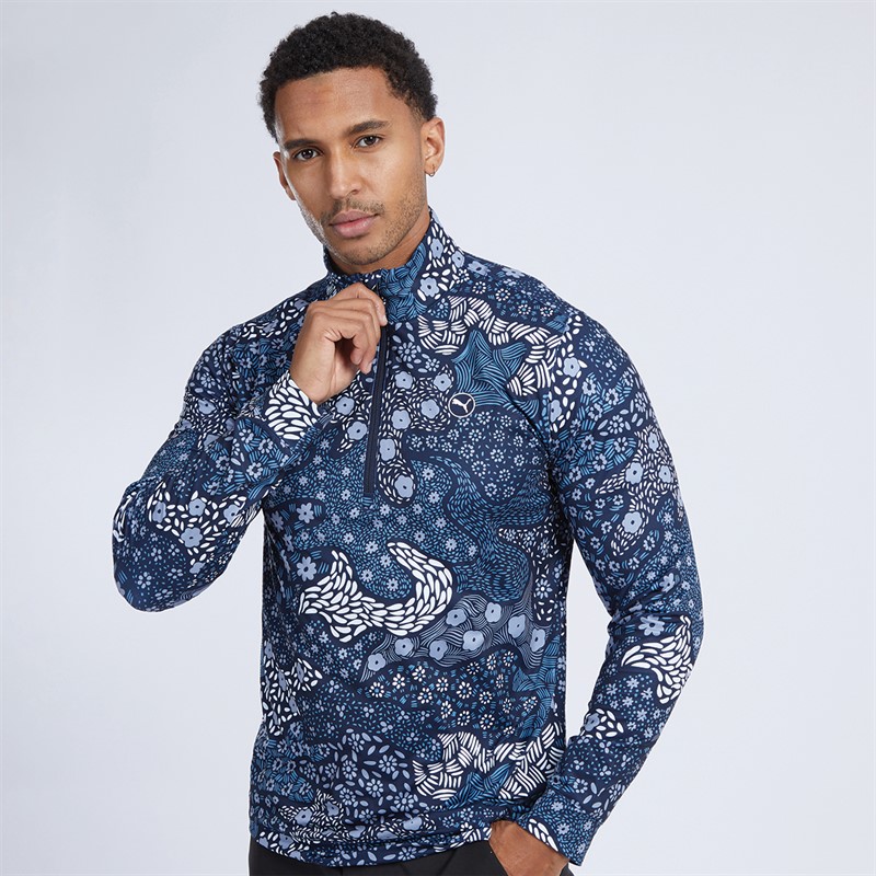 Mens Cloudspun Bloom Camo 1/4 Zip Golf Top Navy/Grey