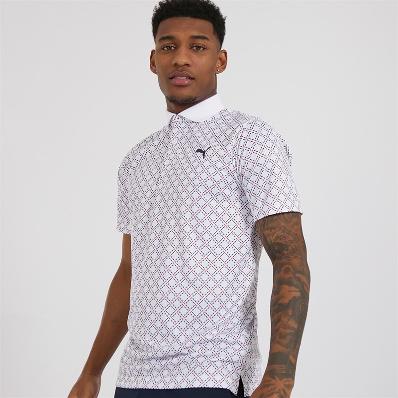 Mens Golf Eaton Polo White Glow/Deep Navy 1 Mens Golf Eaton Polo White Glow/Deep Navy