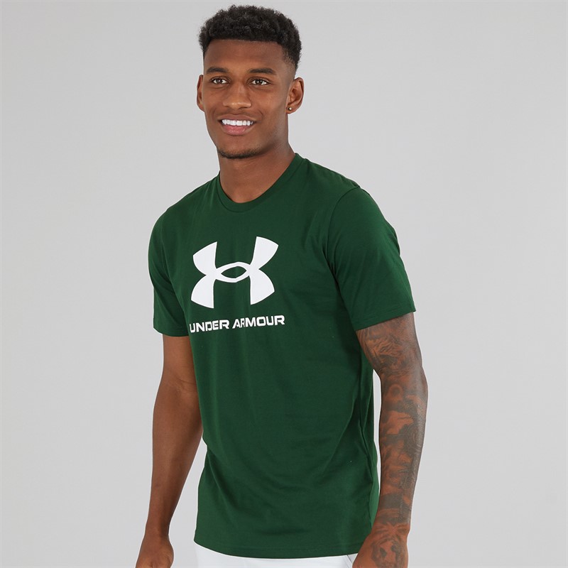 Mens UA Sportstyle Logo Short Sleeve T-shirt Green/White 1 Mens UA Sportstyle Logo Short Sleeve T-shirt Green/White