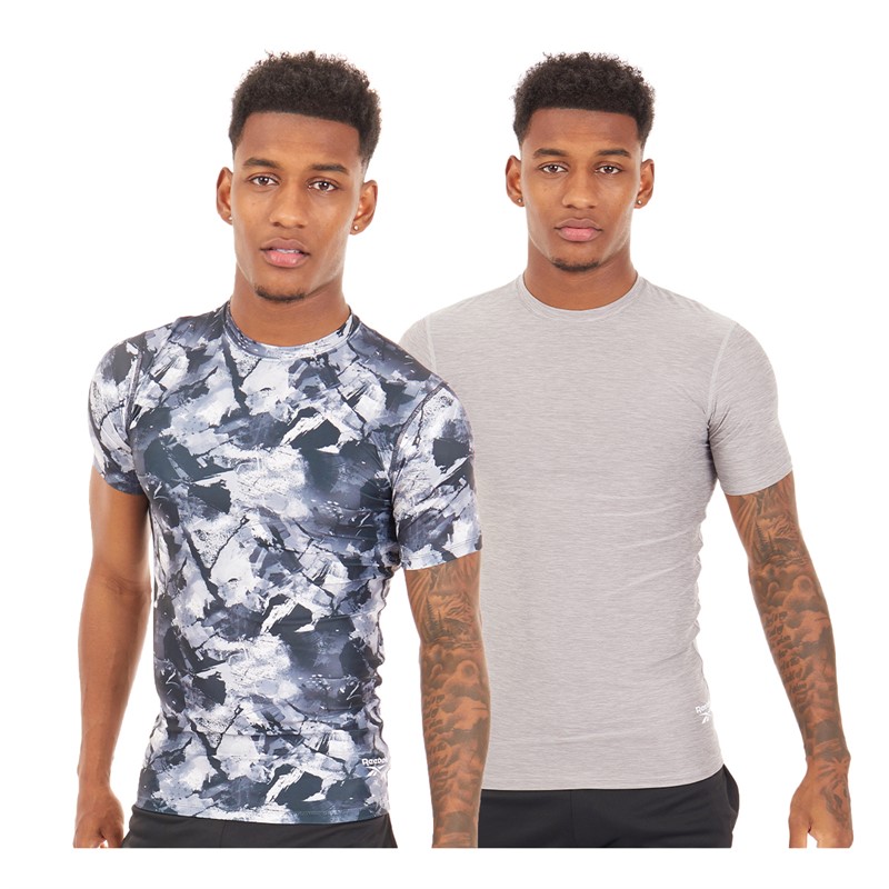 Mens Daves Performance Two Pack T-Shirts Grey Marl/Black Print