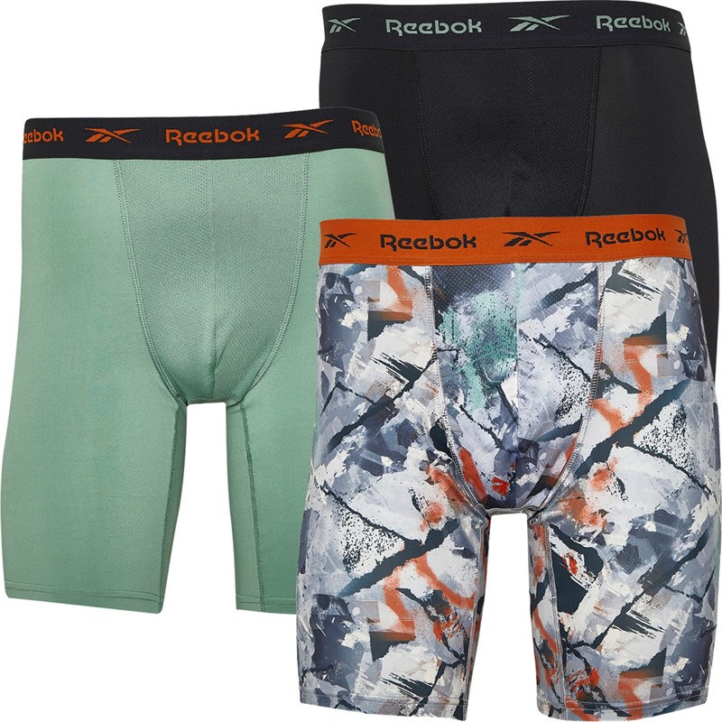 Mens Ranger Performance Three Pack Long Trunks Black/Print/Harmony Green