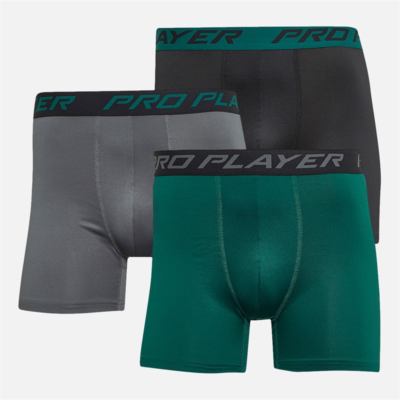 Mens Performance Three Pack Boxers Black/Green/Grey