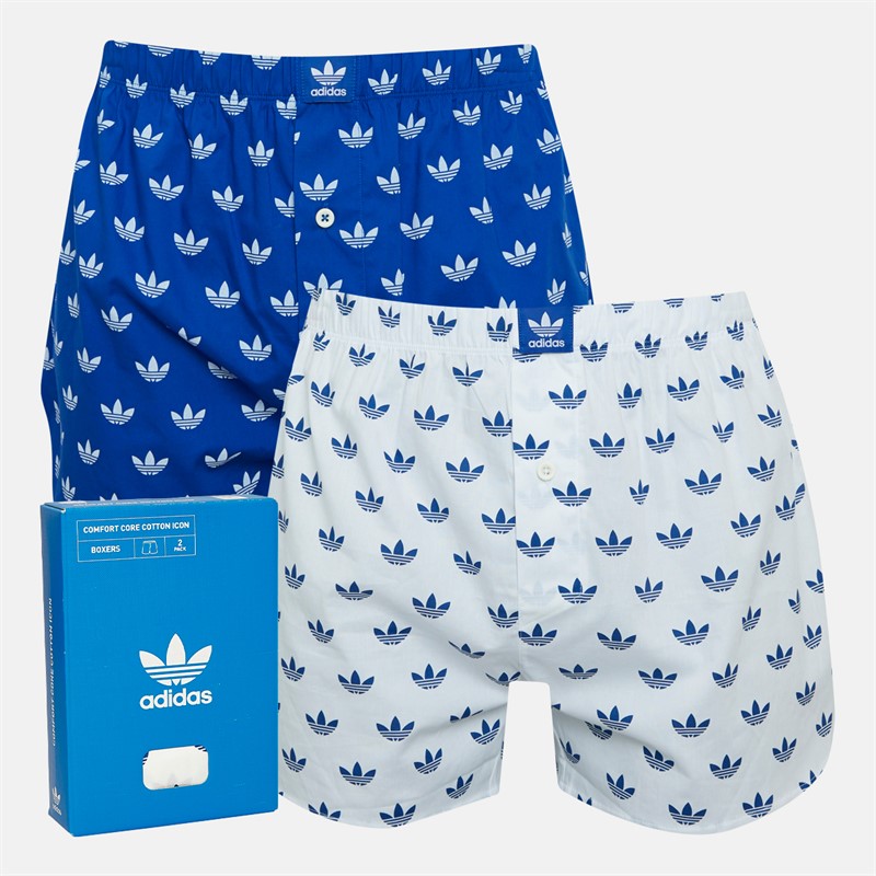 Mens Comfort Cotton Woven Two Pack Boxers White/Navy
