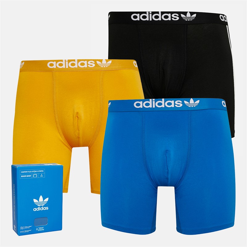 Mens Comfort Flex 3 Stripes Three Pack Boxers Black/Blue/Yellow
