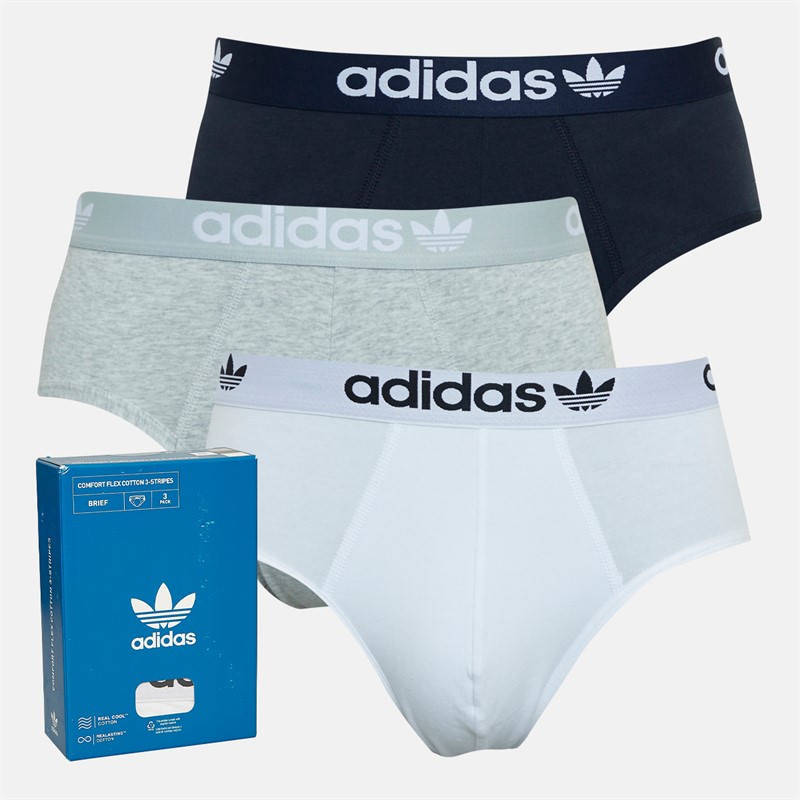 Mens Comfort Flex 3 Stripes Three Pack Briefs White/Black/Grey