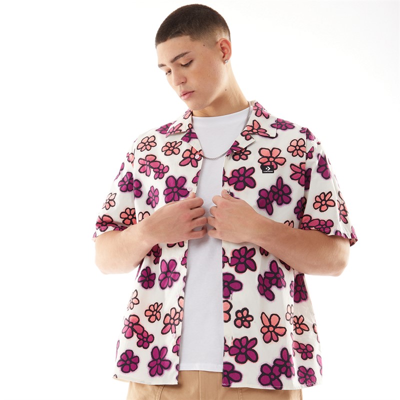 Mens Floral Short Sleeve Collar Shirt Floral AOP