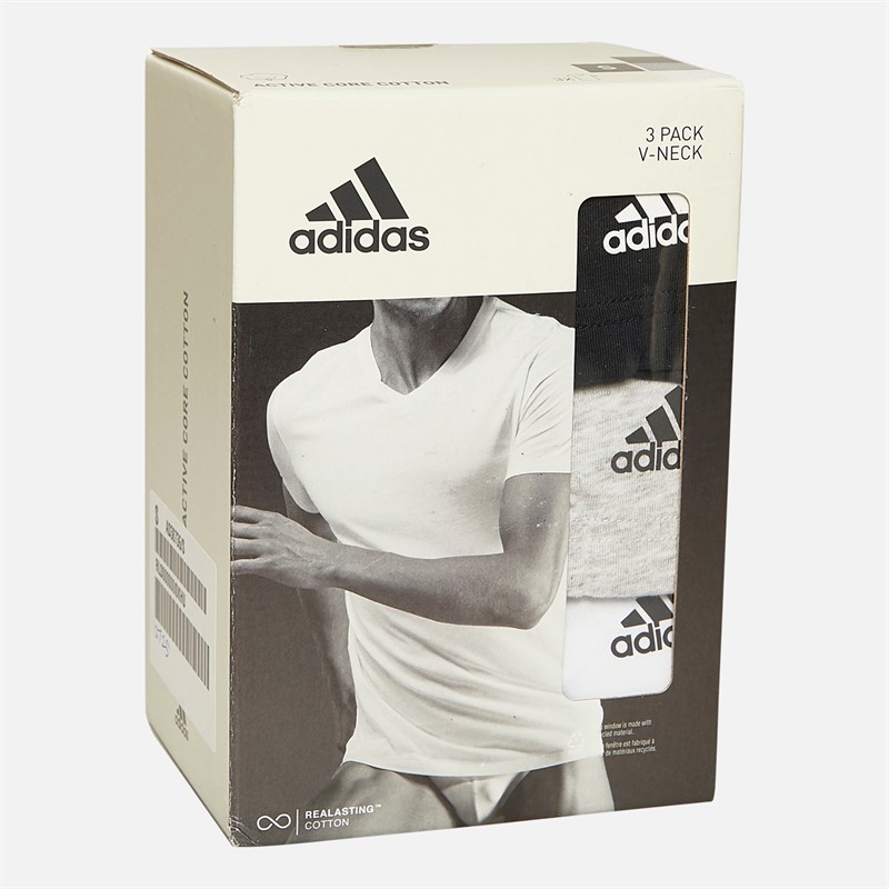 Mens Active Core Cotton Three Pack V-Neck T-Shirts Black/White/Grey 3 Mens Active Core Cotton Three Pack V-Neck T-Shirts Black/White/Grey