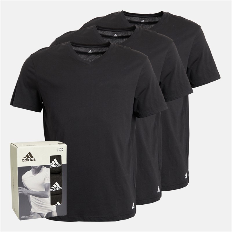 Mens Active Core Cotton Three Pack V-Neck T-Shirts Black