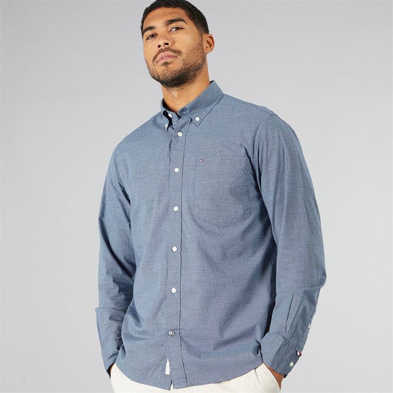 Mens Houndstooth Long Sleeve Shirt Carbon Navy/Multi