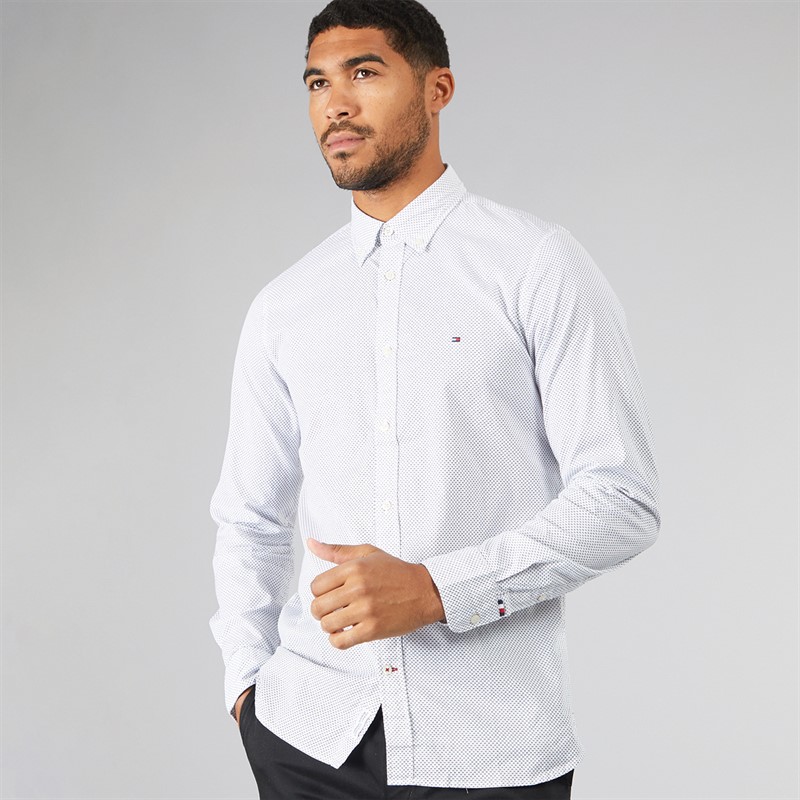 Mens Flex Mini Print Long Sleeve Shirt Optic White/Desert Sky