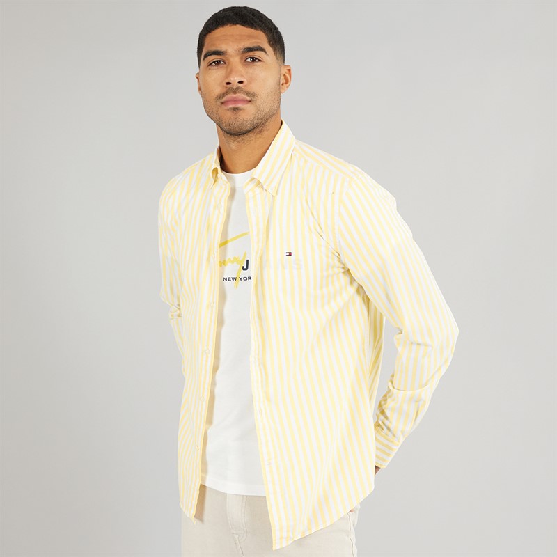 Mens Flex Poplin Long Sleeve Shirt Citronella/Optic White