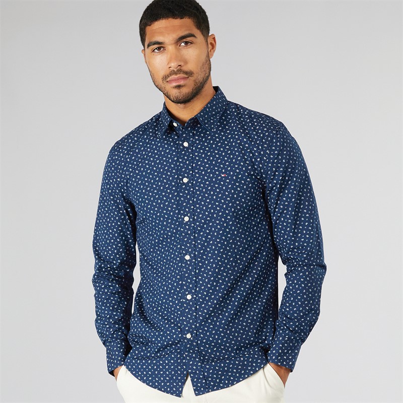 Mens Flex Poplin Long Sleeve Shirt Night Sky Allover