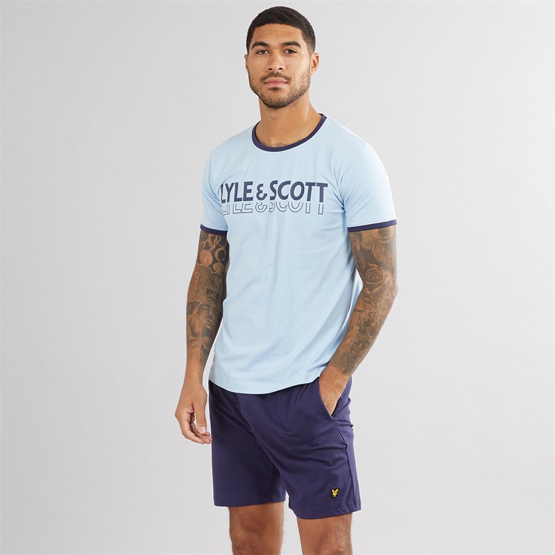 Mens Bodhi T-Shirt And Shorts Lounge Set Chambray Blue/Peacoat