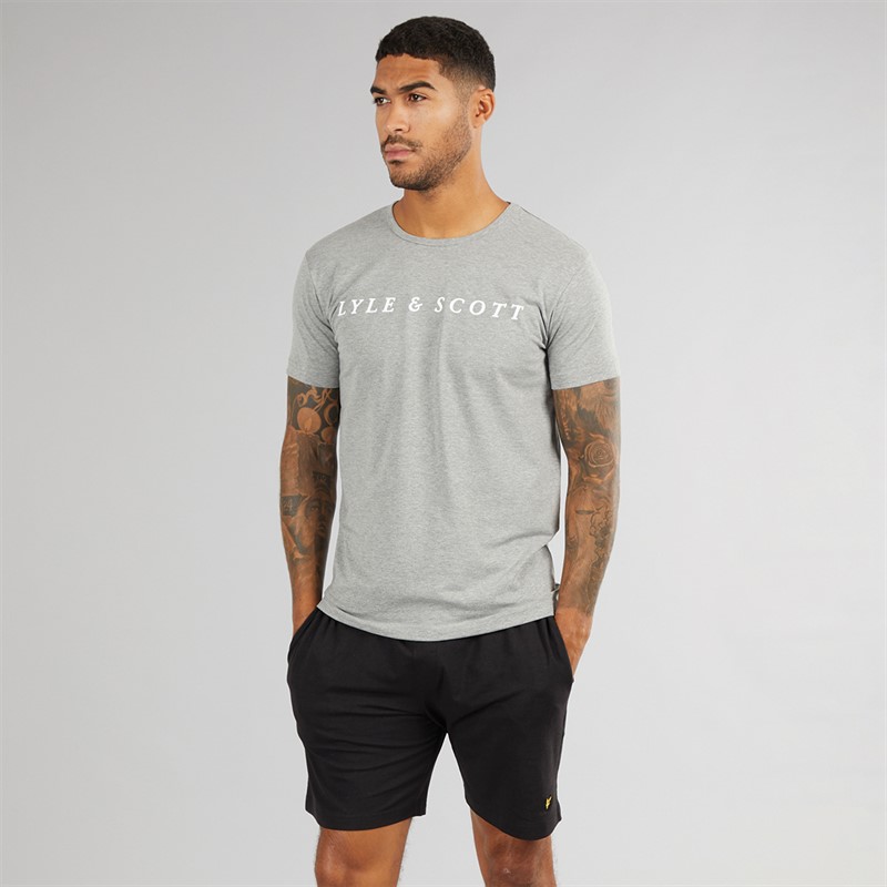 Mens T-Shirt And Shorts Set Grey Marl/Black