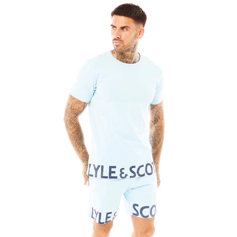 Mens Carter T-Shirt And Shorts Loungewear Cool Blue