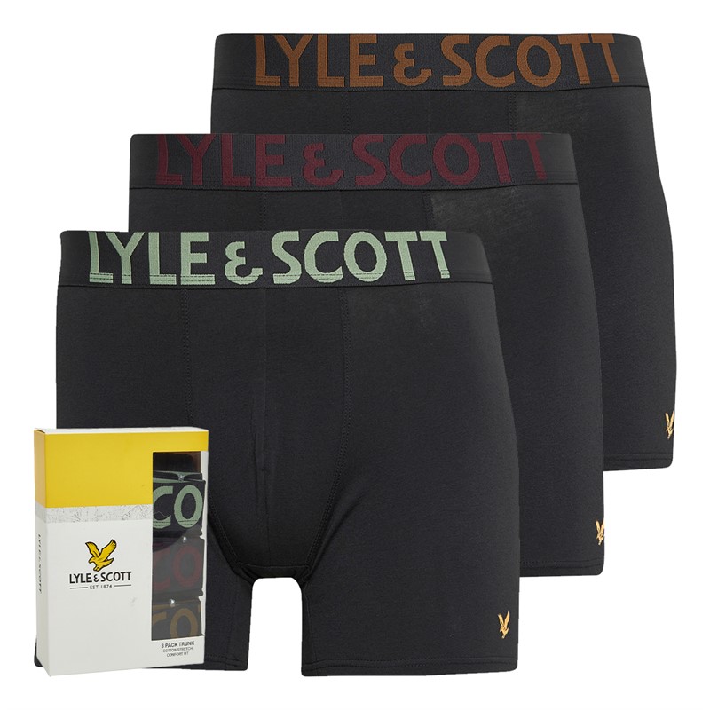 Mens Daniel Three Pack Boxer Trunks Black Multi Waistbands