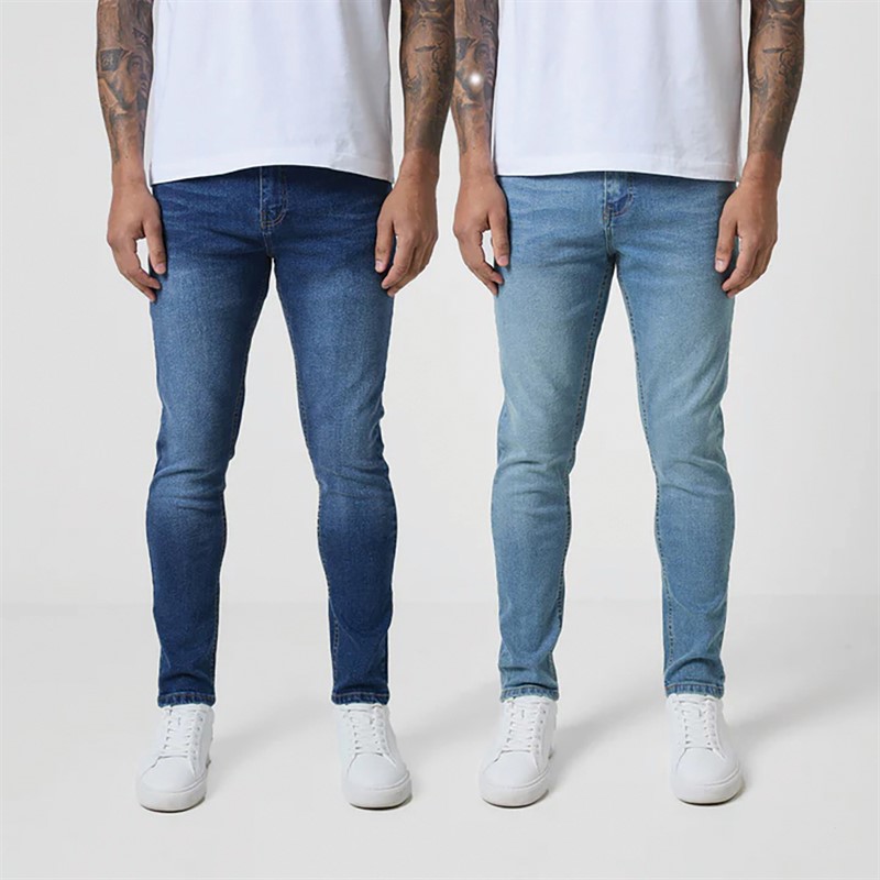 Mens Two Pack Slim Fit Denim Jeans Mid Blue 198/Light Blue 1 Mens Two Pack Slim Fit Denim Jeans Mid Blue 198/Light Blue