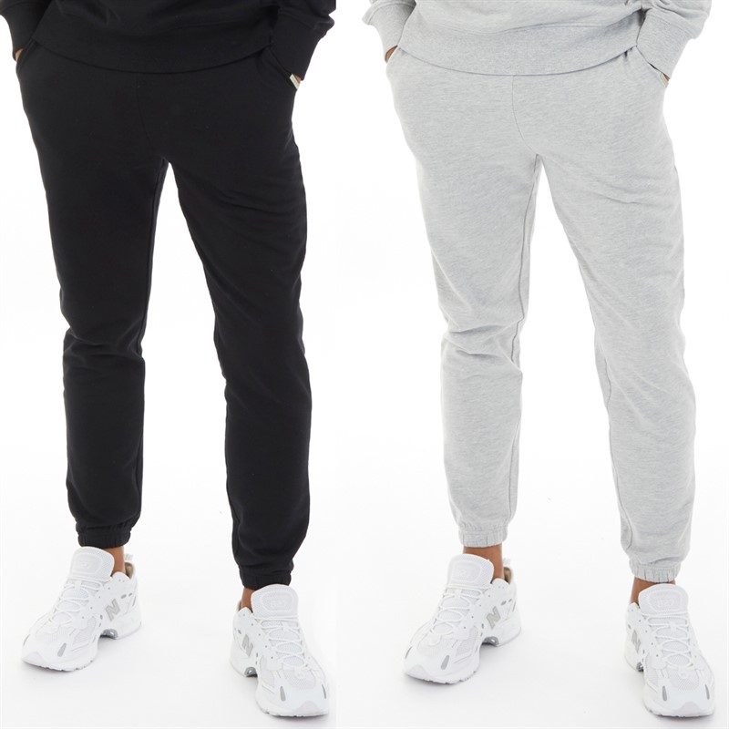 Mens Two Pack Relaxed Fit Joggers Black/Light Grey Marl
