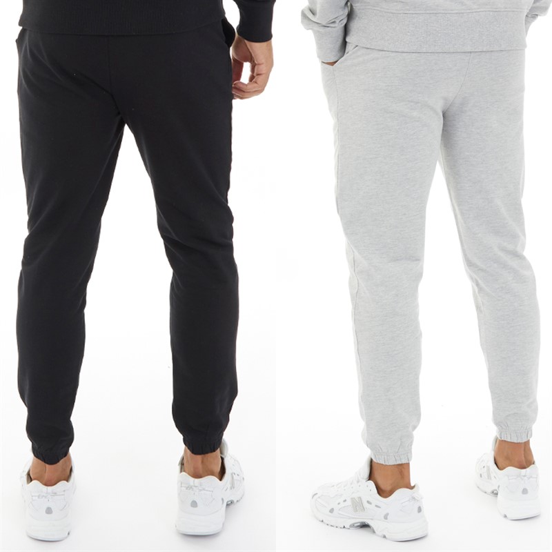 Mens Two Pack Relaxed Fit Joggers Black/Light Grey Marl 2 Mens Two Pack Relaxed Fit Joggers Black/Light Grey Marl