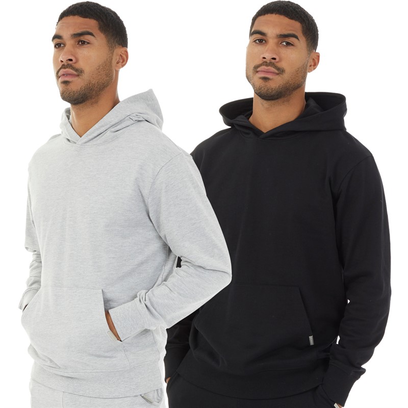 Mens Two Pack Relaxed Fit Hoodies Black/Light Grey Marl