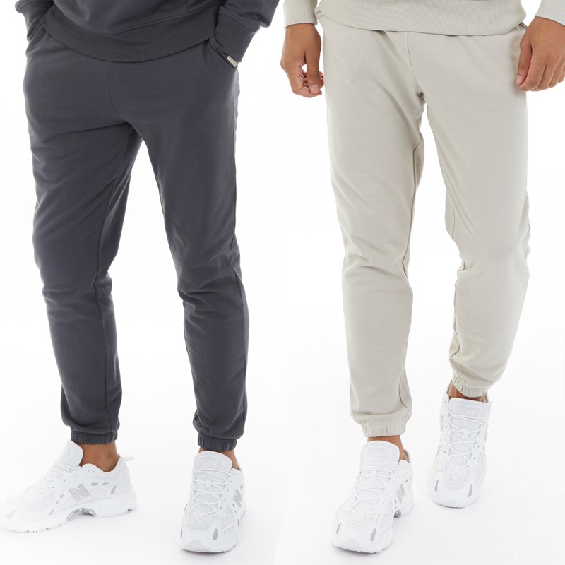 Mens Two Pack Relaxed Fit Joggers Charcoal/Stone