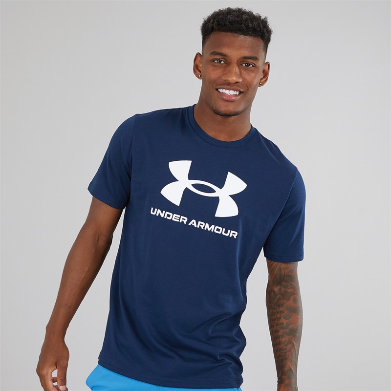 Mens UA Sportstyle Logo Short Sleeve T-Shirt Academy/White 1 Mens UA Sportstyle Logo Short Sleeve T-Shirt Academy/White