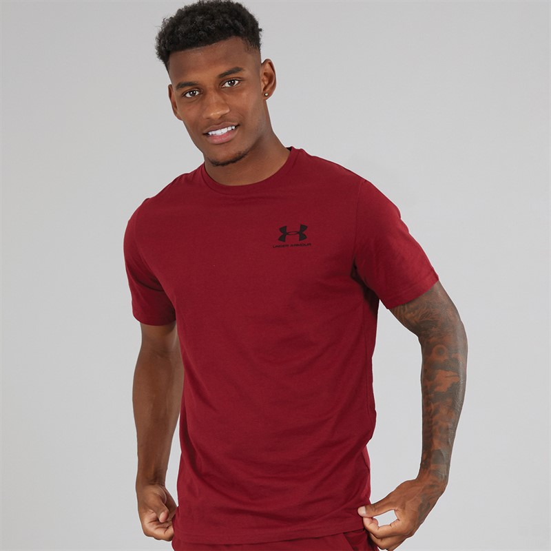 Mens UA Sportstyle Left Chest Short Sleeve T-Shirt Cardinal/Black