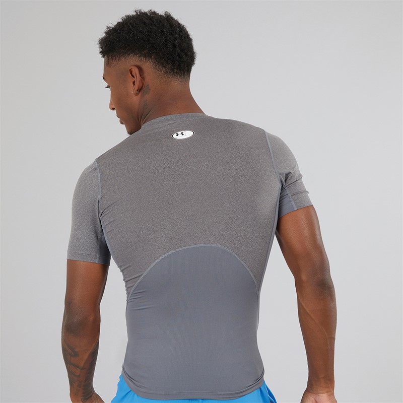 Mens UA HG Heat Gear Armour Compression Short Sleeve Top Carbon Heather/Black 2 Mens UA HG Heat Gear Armour Compression Short Sleeve Top Carbon Heather/Black