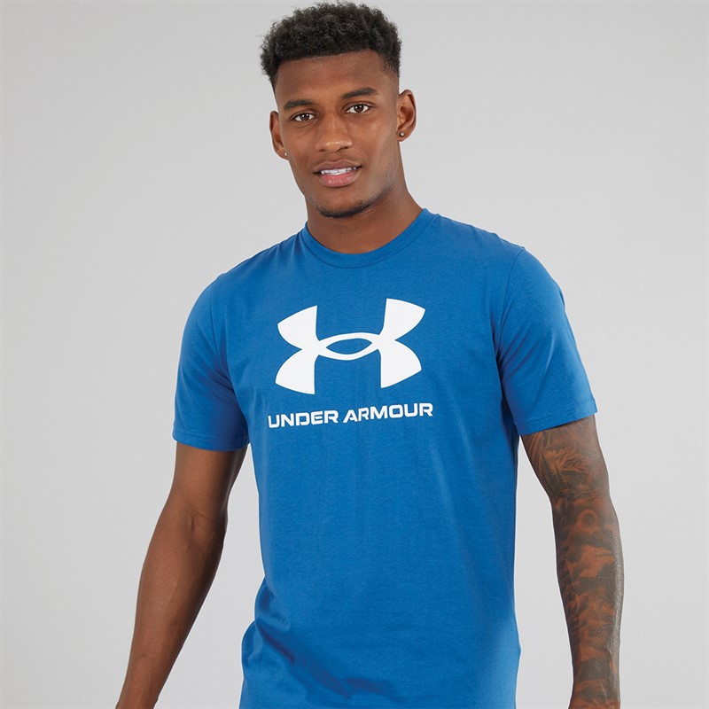 Mens UA Sportstyle Logo Short Sleeve T-Shirt Tech Blue/White
