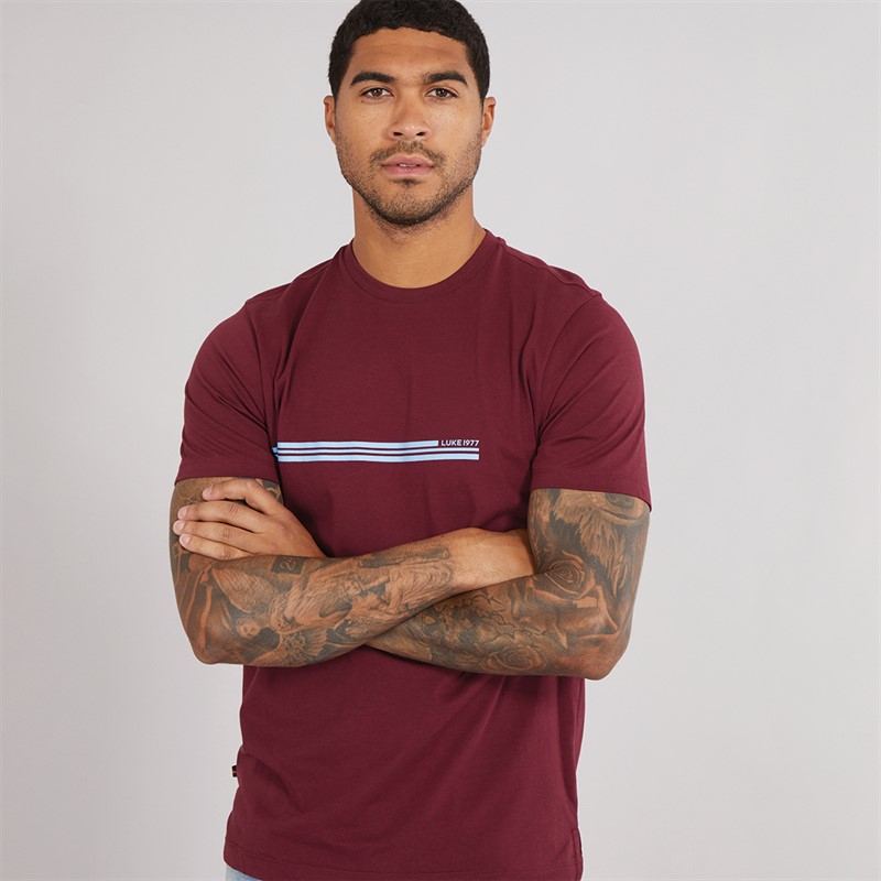 Mens Block Stripe T-Shirt Claret/Blue