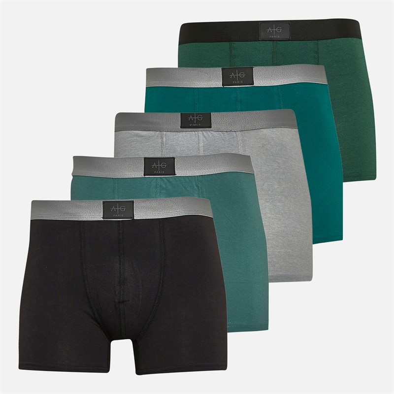 Mens Forest Five Pack Boxer Shorts Moss/Emerald/Silver/Forest/Black