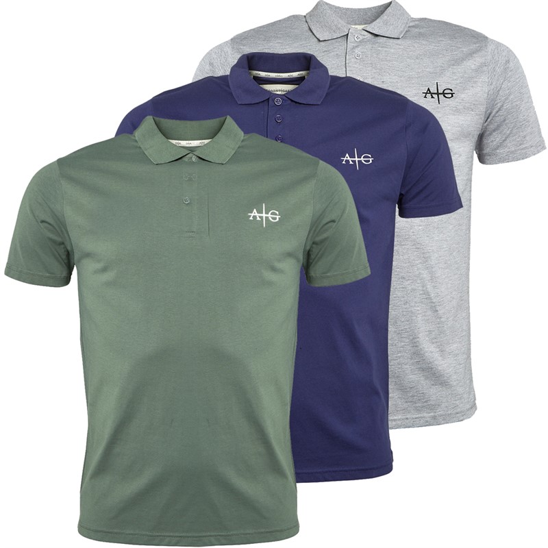 Mens Salton Three Pack Polos Navy/Light Grey Marl/Khaki 1 Mens Salton Three Pack Polos Navy/Light Grey Marl/Khaki