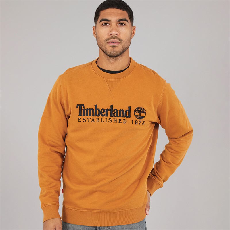Mens Embroidered Logo Crew Neck Sweatshirt Wheat Boot