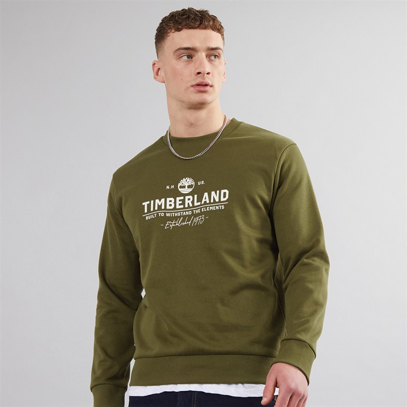 Mens Graphic Crew Neck Sweatshirt Dark Olive