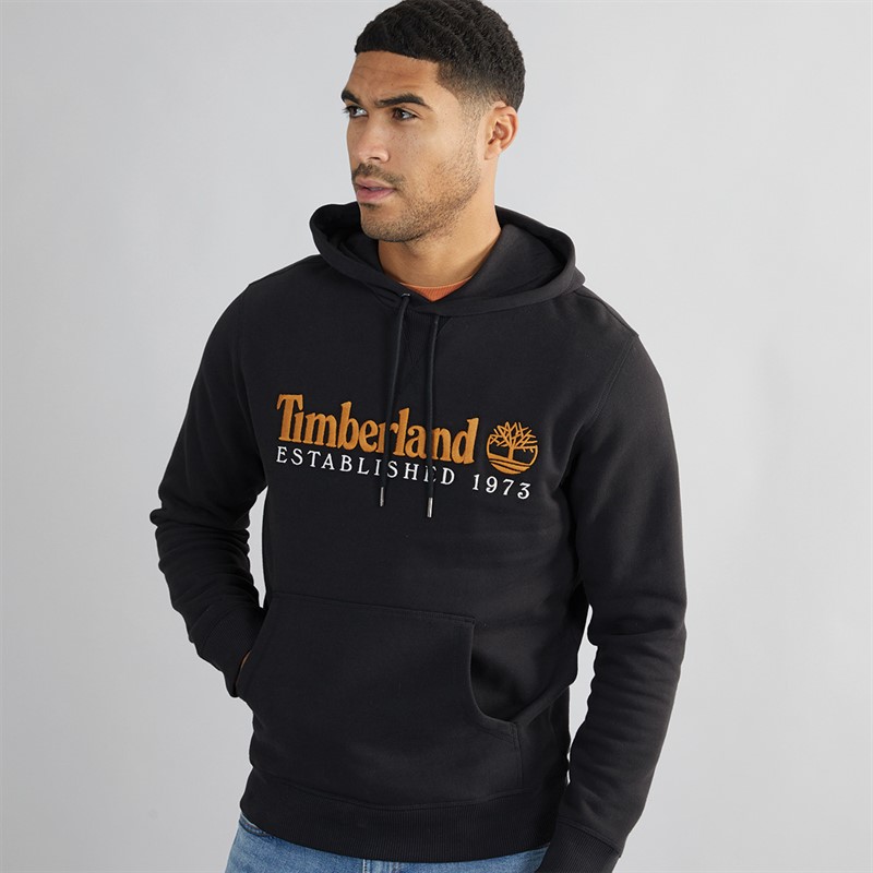 Mens Embroidery Logo Brush Back Hoodie Black