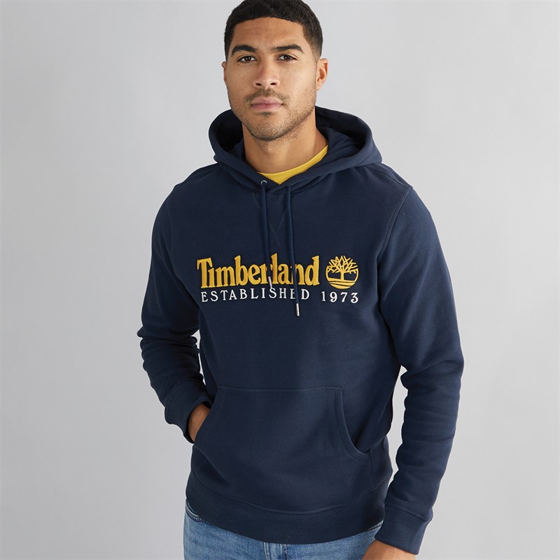 Mens Embroidery Logo Brush Back Hoodie Dark Sapphire