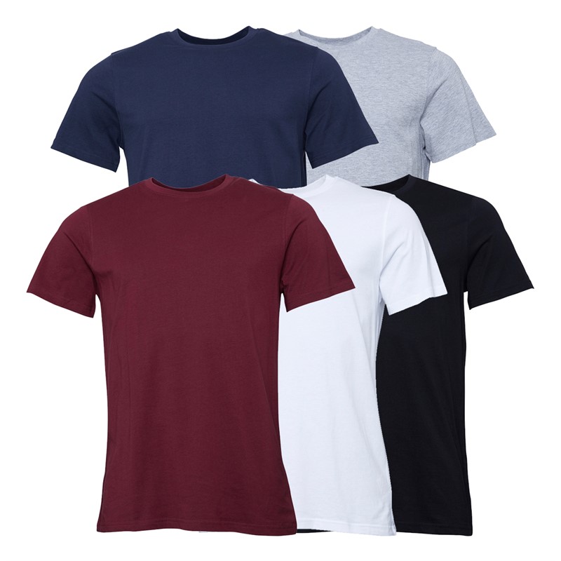 Mens Five Pack T-Shirts White/Black/Navy/Grey Marl/Burgundy