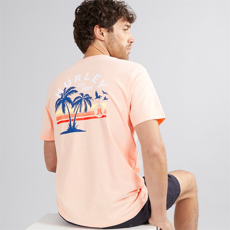 Mens Stripey Sunrise Graphic T-Shirt Pink