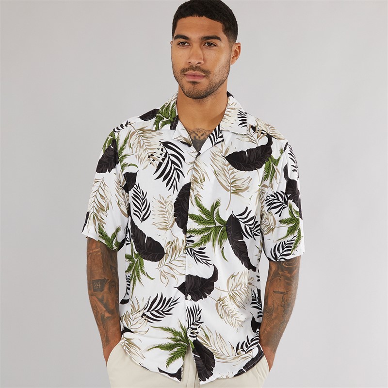 Mens Wayne Short Sleeve Viscose Shirt Antique White
